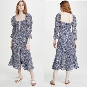 Reformation Roberta Midi Dress Blue White Floral Print NEW with tag